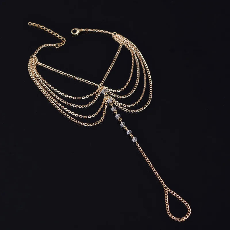 Nueva playa descalzo sandalia joyería elegante novia Sexy mujer moda encanto capa cadena enlace cuentas de cristal pie tobillera pulsera