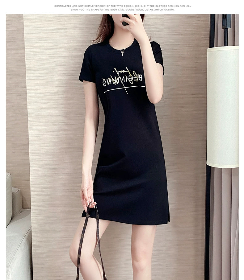 Summer Straight Minimalist Casual Letter Short Sleeve T-shirt Skirt