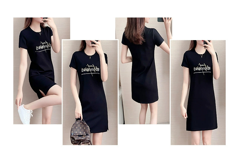 Summer Straight Minimalist Casual Letter Short Sleeve T-shirt Skirt