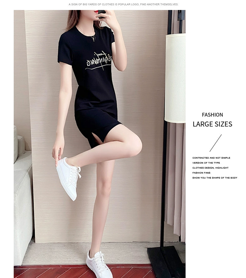 Summer Straight Minimalist Casual Letter Short Sleeve T-shirt Skirt