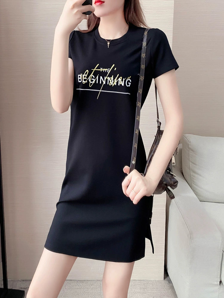 Summer Straight Minimalist Casual Letter Short Sleeve T-shirt Skirt