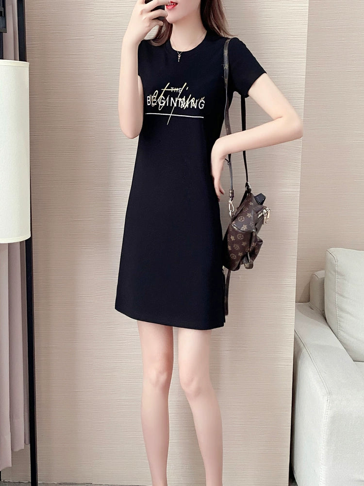 Summer Straight Minimalist Casual Letter Short Sleeve T-shirt Skirt