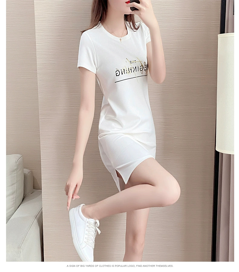 Summer Straight Minimalist Casual Letter Short Sleeve T-shirt Skirt