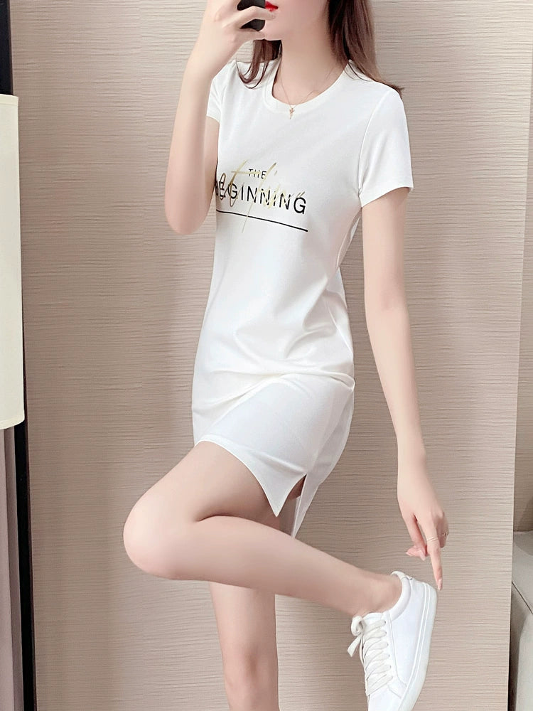 Summer Straight Minimalist Casual Letter Short Sleeve T-shirt Skirt