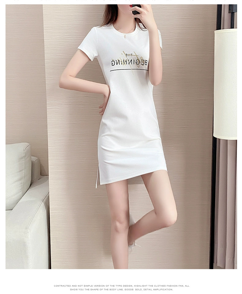 Summer Straight Minimalist Casual Letter Short Sleeve T-shirt Skirt