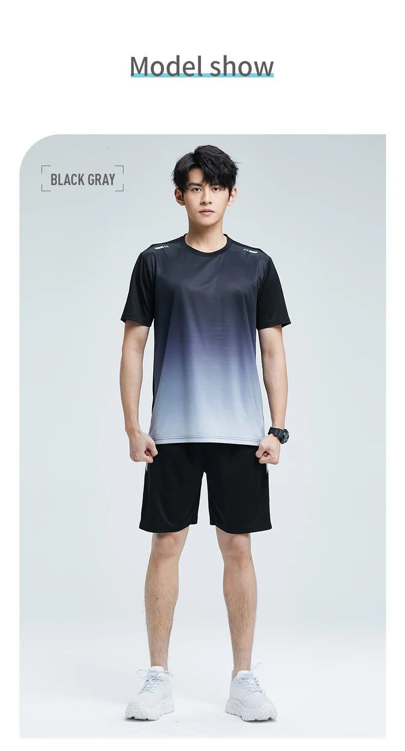 Ropa Deportiva de seda de hielo para hombre, Conjunto de camiseta de manga corta de secado rápido para verano, correr por la mañana, entrenamiento de baloncesto, Sh