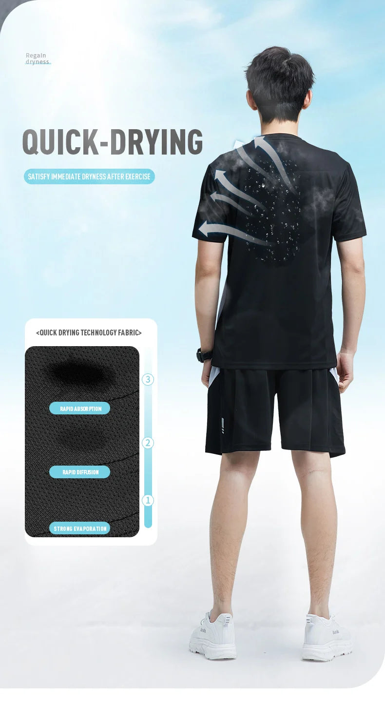 Ropa Deportiva de seda de hielo para hombre, Conjunto de camiseta de manga corta de secado rápido para verano, correr por la mañana, entrenamiento de baloncesto, Sh