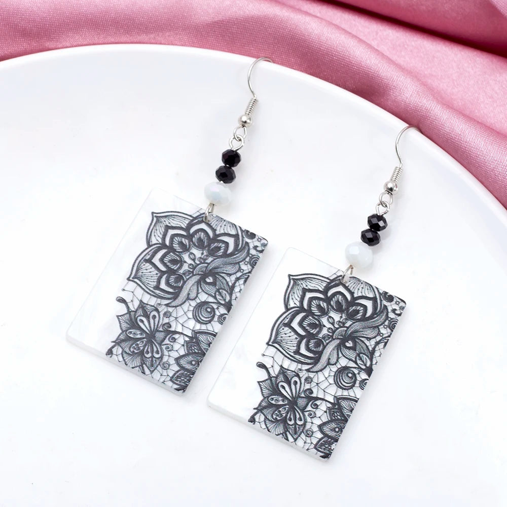 Pendientes acrílicos con estampado Relievo para mujer, aretes acrílicos con flores negras, productos de tendencia, joyería elegante de estilo Retro para mujer