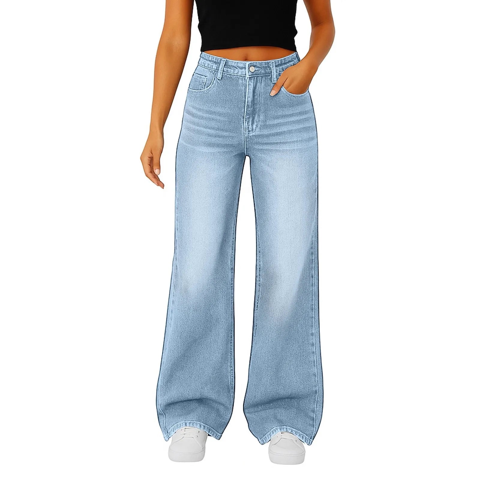 2025 nuevo Vintage Casual moda mujer Jeans tendencia tubo recto cintura alta Casual Jeans Color sólido Mujer Pantalones rectos