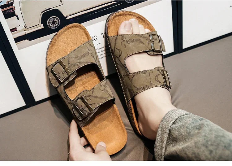 Sandalias de playa, sandalias de cuero para hombre, zapatillas cómodas de diseñador para hombre, zapatos de marcas originales, zapatos de verano para hombre 2025