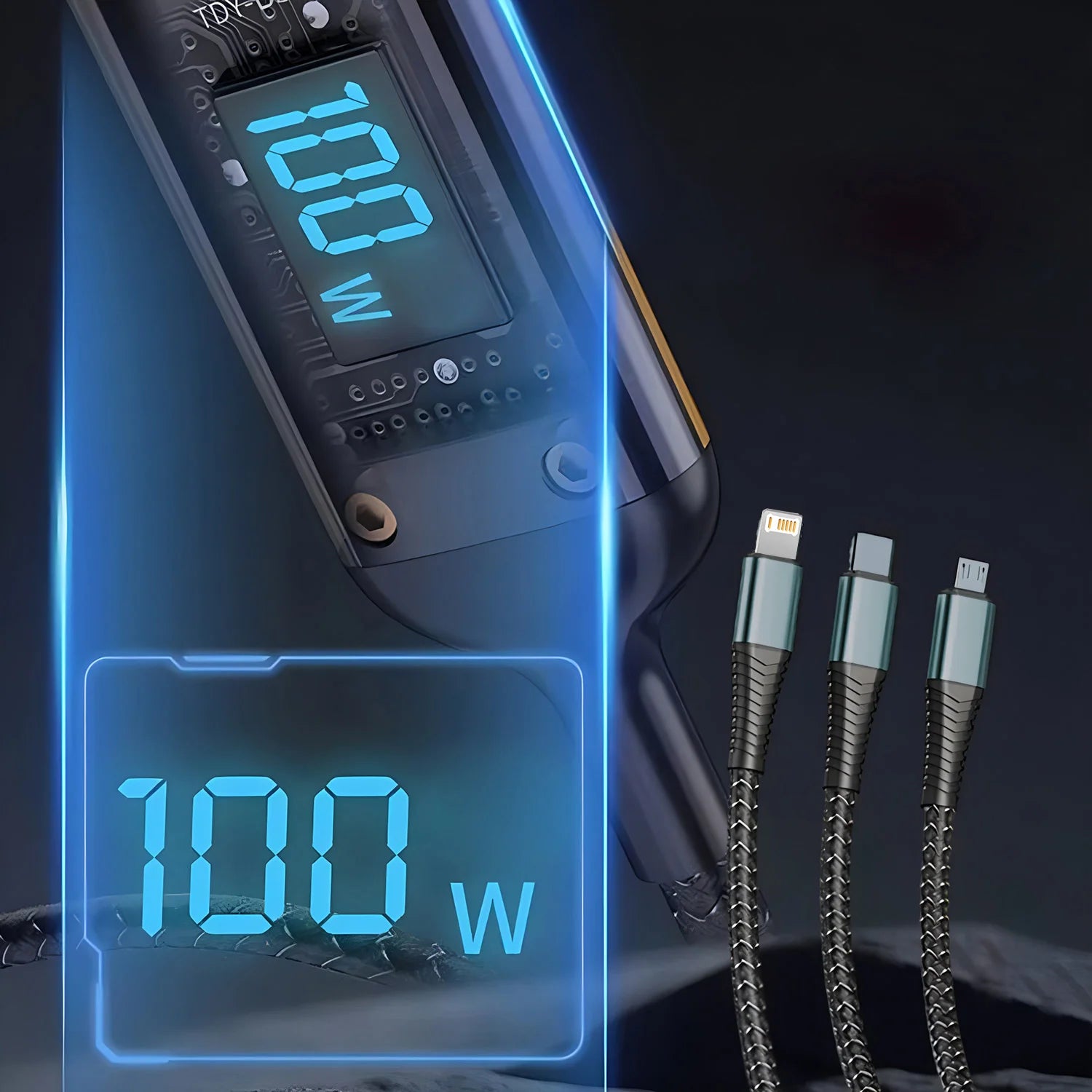 Cable de carga rápida de 100W, Cable cargador múltiple, nailon trenzado, USB múltiple, adaptador de Cable de carga Universal 3 en 1 con Micro tipo C