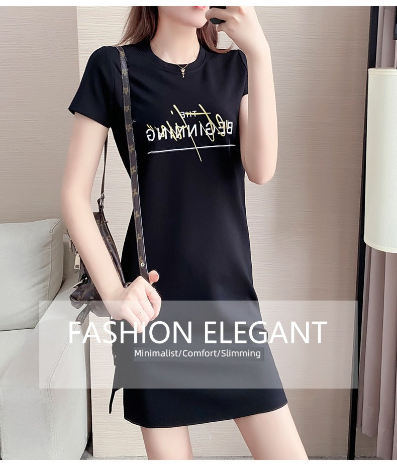 Summer Straight Minimalist Casual Letter Short Sleeve T-shirt Skirt