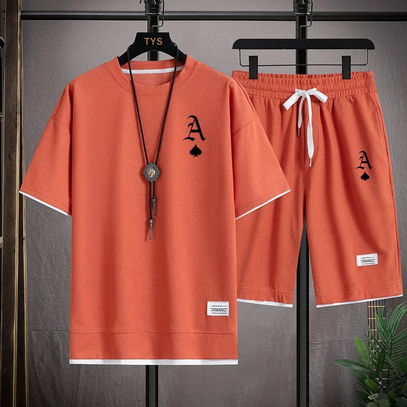 Traje deportivo informal a la moda para hombre, camiseta de manga corta y pantalones cortos deportivos de verano al aire libre, conjunto de dos piezas informal para uso diario