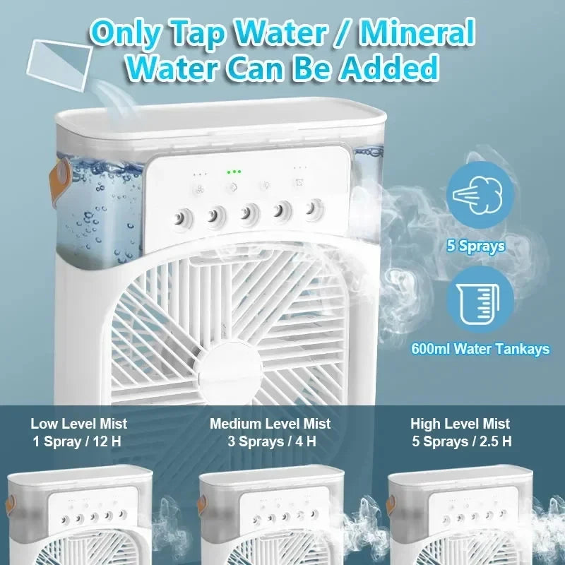 Nuevo ventilador 3 en 1, aire acondicionado, Mini enfriador de aire para el hogar, luz LED nocturna, humidificador portátil, ventilador de ajuste de aire, ventilador para oficina y hogar