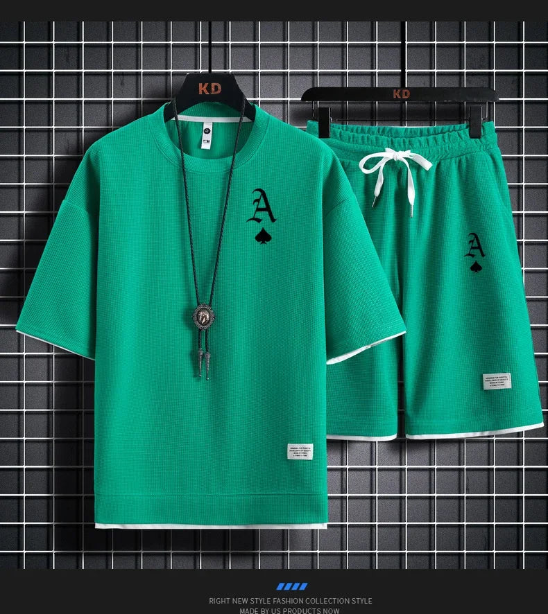 Traje deportivo informal a moda para hombre, camiseta de manga corta y pantalones cortos deportivos de verano al aire libre