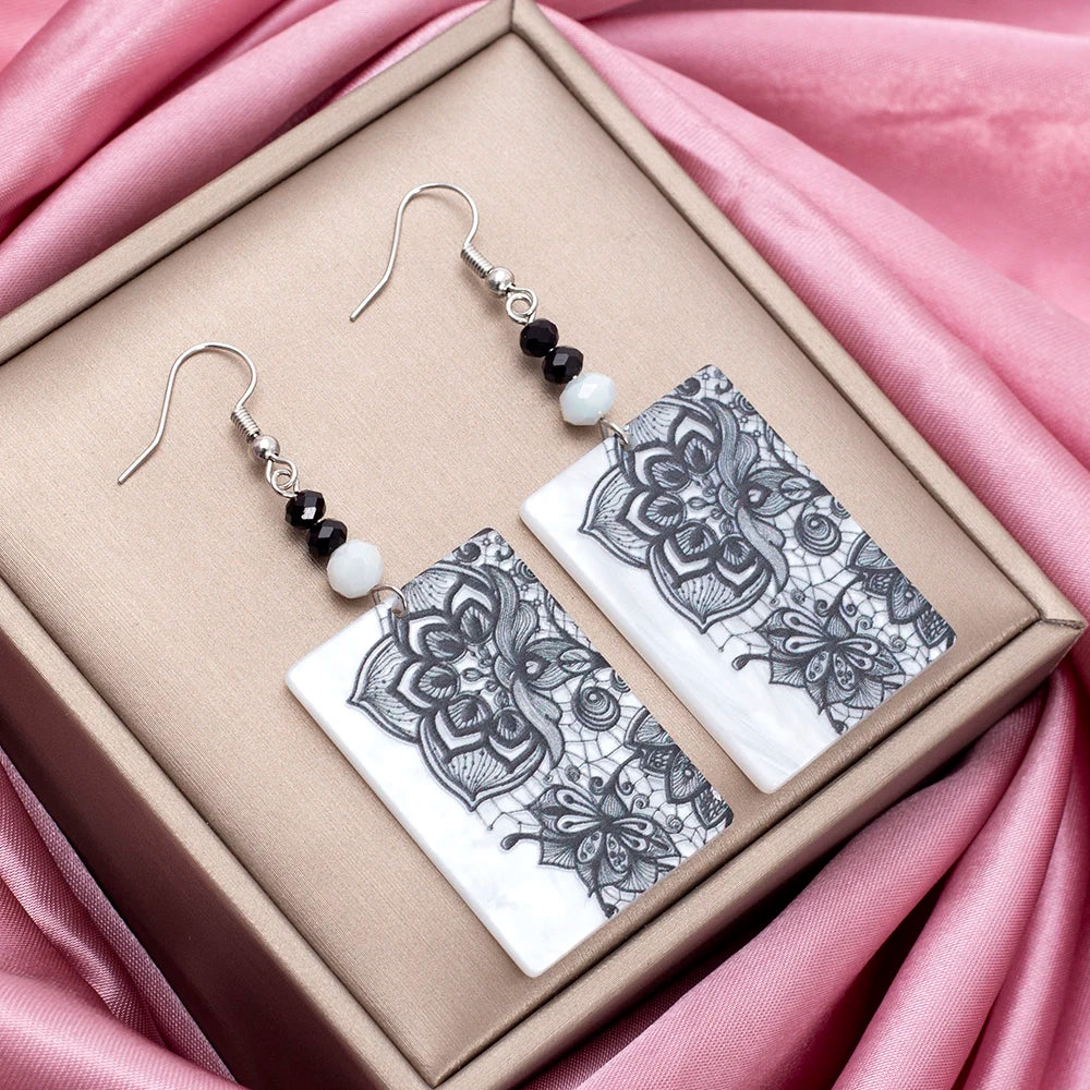 Pendientes acrílicos con estampado Relievo para mujer, aretes acrílicos con flores negras, productos de tendencia, joyería elegante de estilo Retro para mujer