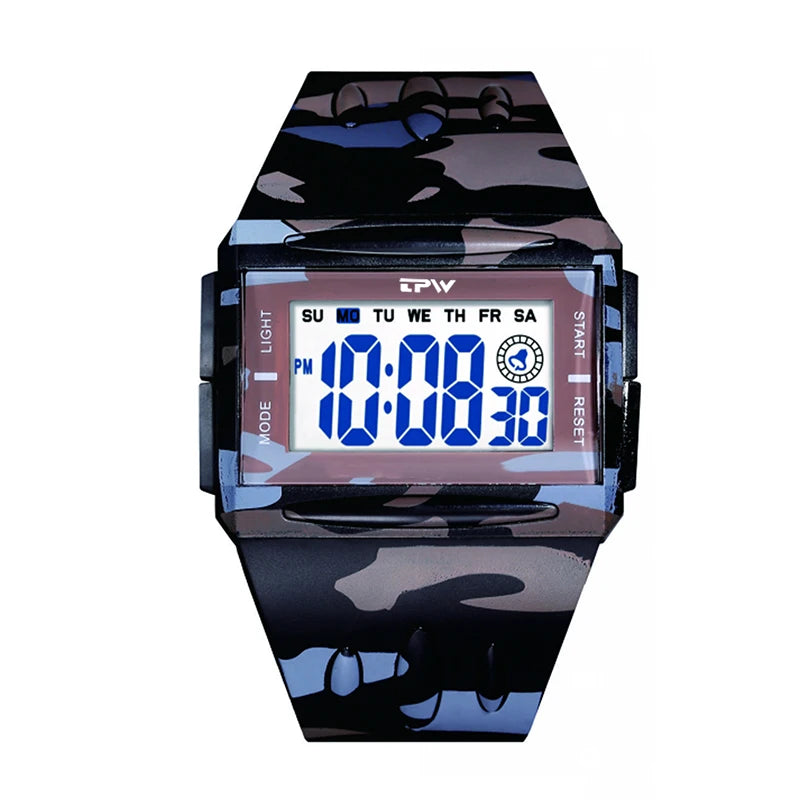Reloj Digital de tendencia a la moda para niños jóvenes, nuevo reloj electrónico multifuncional luminoso resistente al agua con pantalla grande para hombres