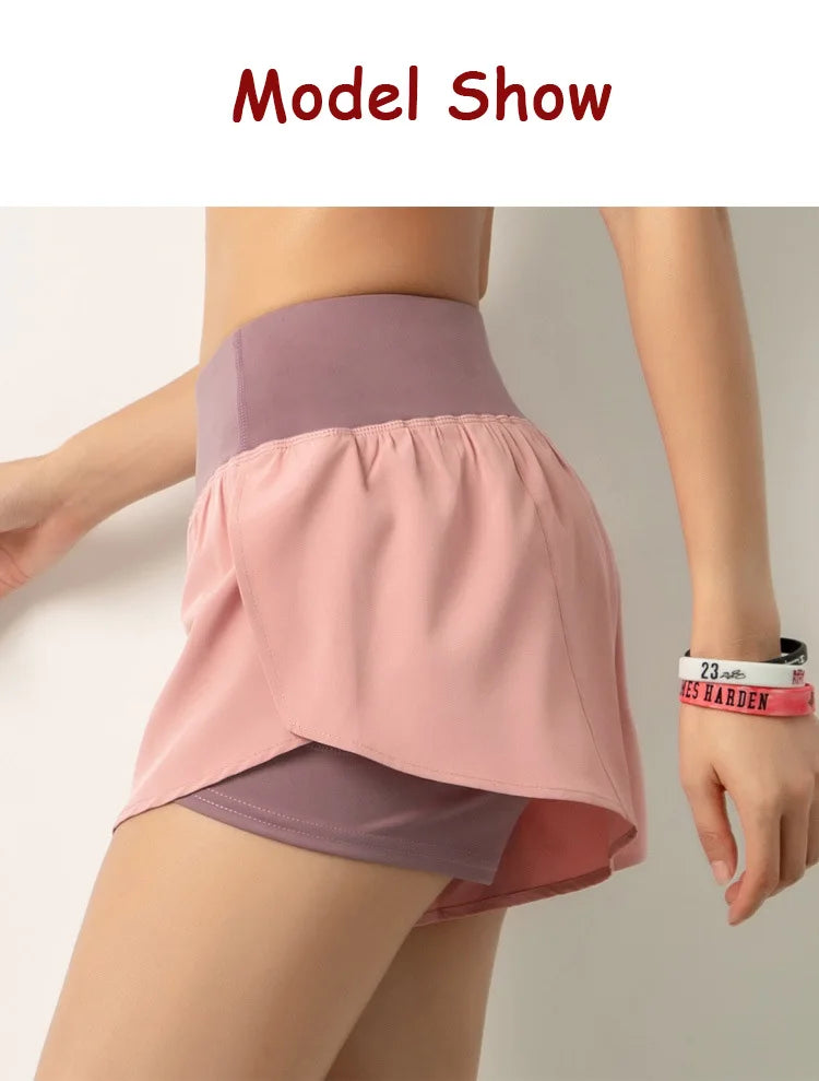 Pantalones cortos deportivos de doble cubierta para mujer, ropa deportiva para correr, Yoga, gimnasio, entrenamiento, trotar, Verano
