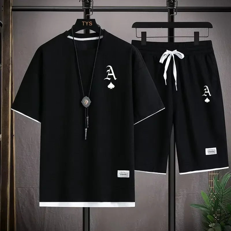 Traje deportivo informal a moda para hombre, camiseta de manga corta y pantalones cortos deportivos de verano al aire libre