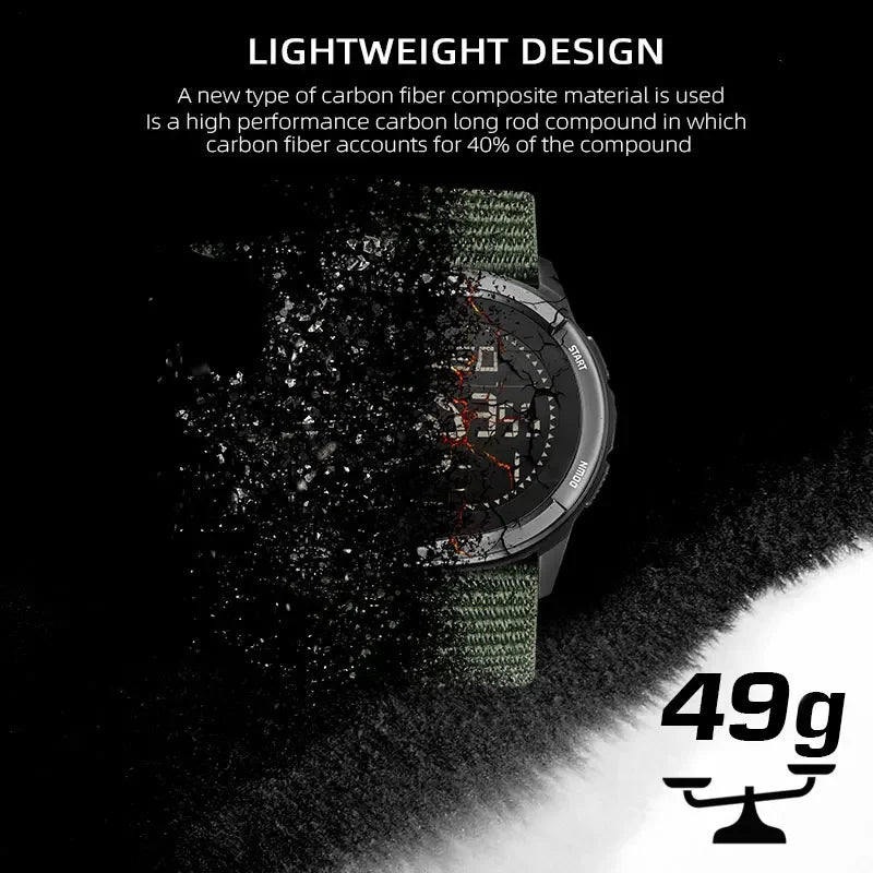 NORTH EDGE ALPS Reloj digital de fibra de carbono para hombre Shock Militray Sports Super ligero Brújula para exteriores Relojes de pulsera impermeables de 50 M