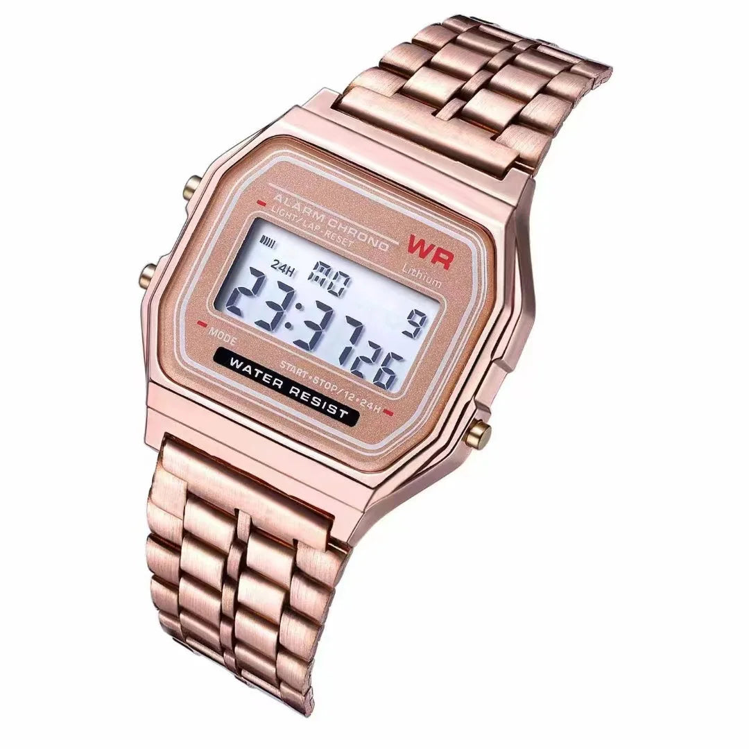 Reloj con banda de acero no resistente al agua F91W para mujeres, hombres, reloj de negocios, reloj deportivo Digital LED multifuncional, reloj electrónico