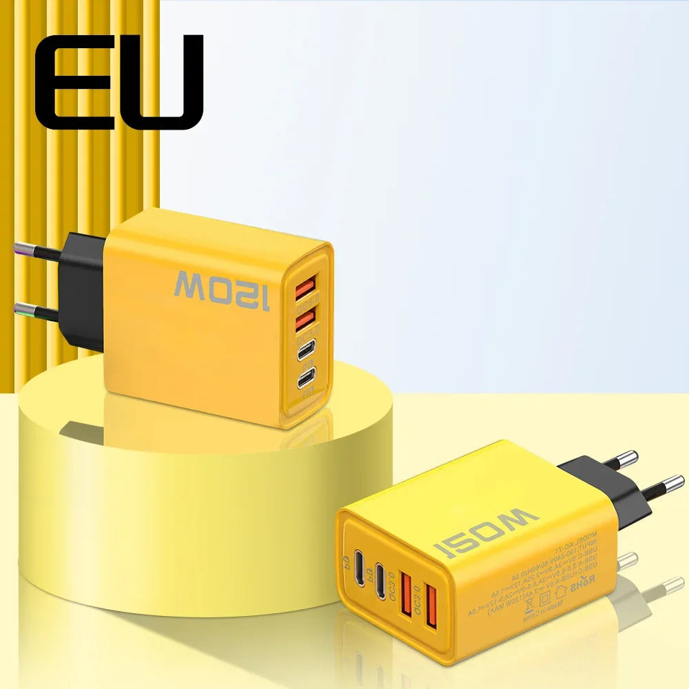 Cargador de teléfono móvil de 4 puertos de carga rápida de 120W QC3.0 cargadores USB tipo C adaptador de pared PD Dual enchufe UE/EE. UU./Reino Unido para iPhone15 Xiaomi