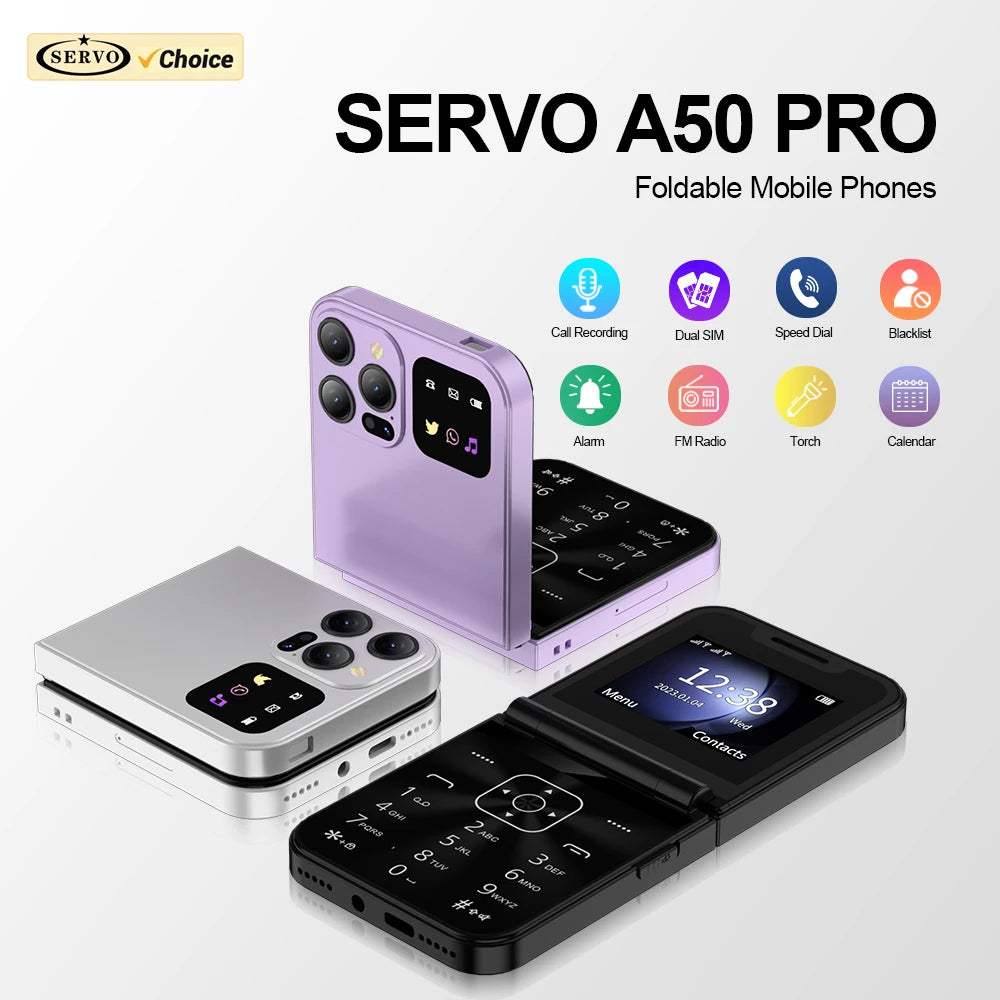 SERVO A50 PRO Flip teléfono móvil 2G GSM 2,4 "pantalla grabadora de llamadas automática marcación rápida 2 SIM televisores plegables oficial auténtico
