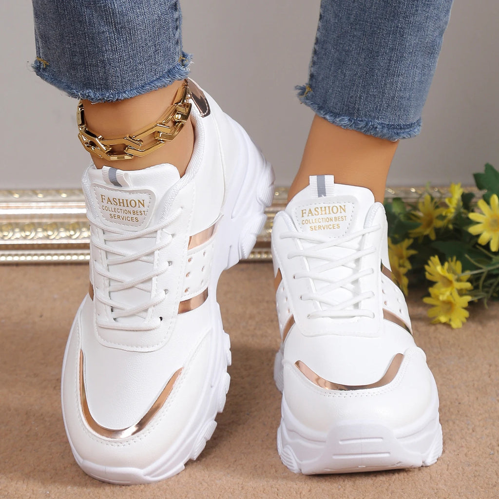 Zapatillas de deporte para mujer, zapatos informales con cuña de verano, de piel sintética con cordones, vulcanizadas, para exteriores, antideslizantes, 2025