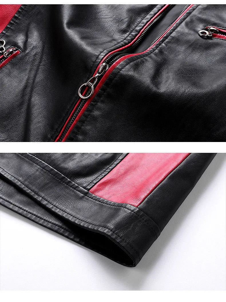 2025 nuevas chaquetas de bicicleta de motocicleta de cuero PU con cuello levantado bloqueado de Color para hombres, abrigo de PU informal fino multicolor para primavera y otoño