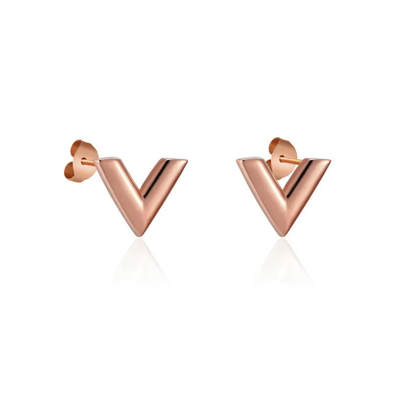 Pendientes de acero inoxidable para mujer, joyería de marca de lujo, diseño Simple, letra en V, Color dorado, elegante, fiesta