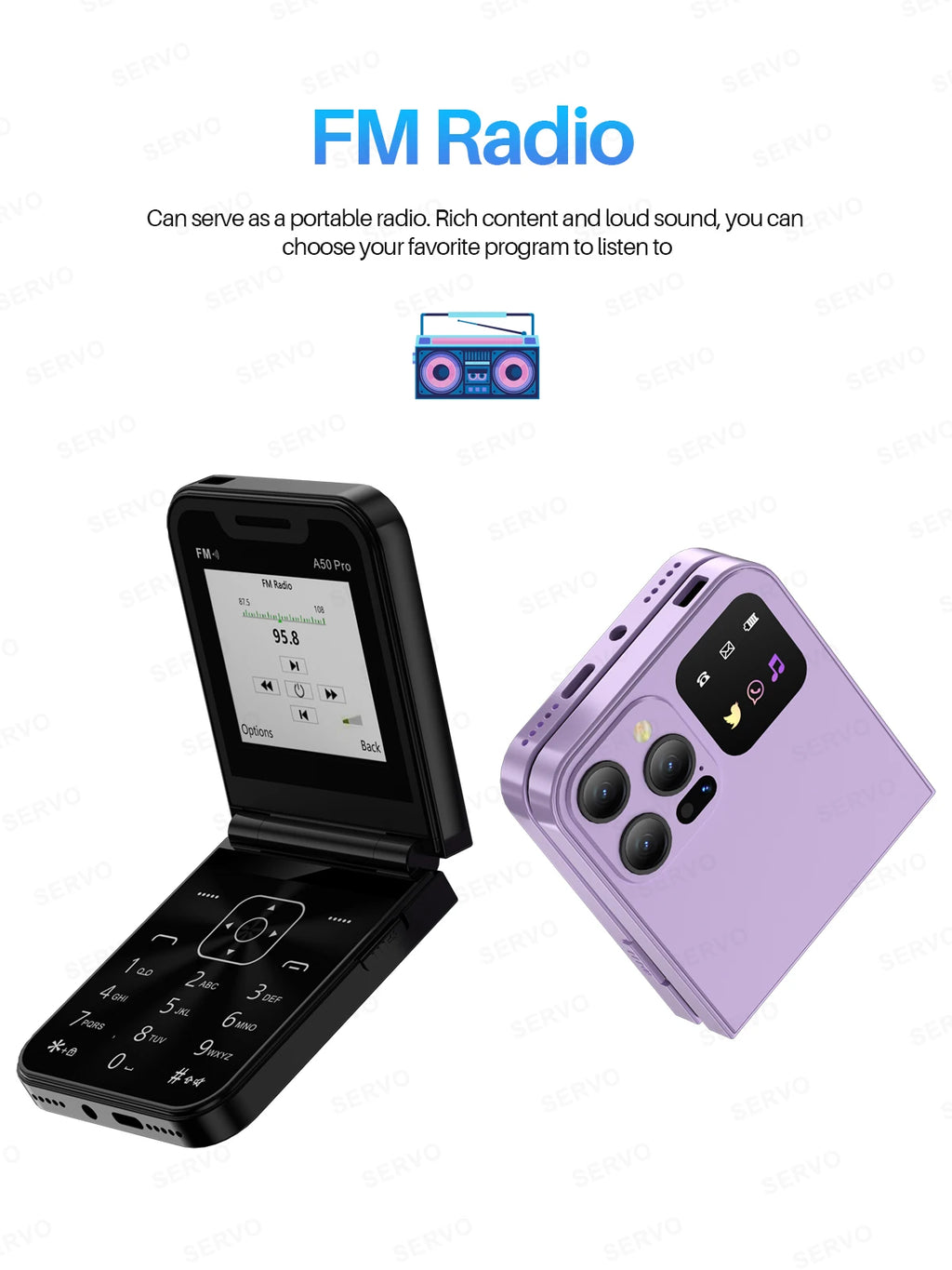 SERVO A50 PRO Flip teléfono móvil 2G GSM 2,4 "pantalla grabadora de llamadas automática marcación rápida 2 SIM televisores plegables oficial auténtico