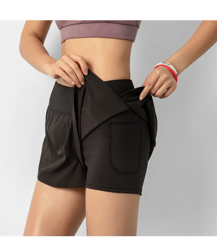 Pantalones cortos deportivos de doble cubierta para mujer, ropa deportiva para correr, Yoga, gimnasio, entrenamiento, trotar, Verano