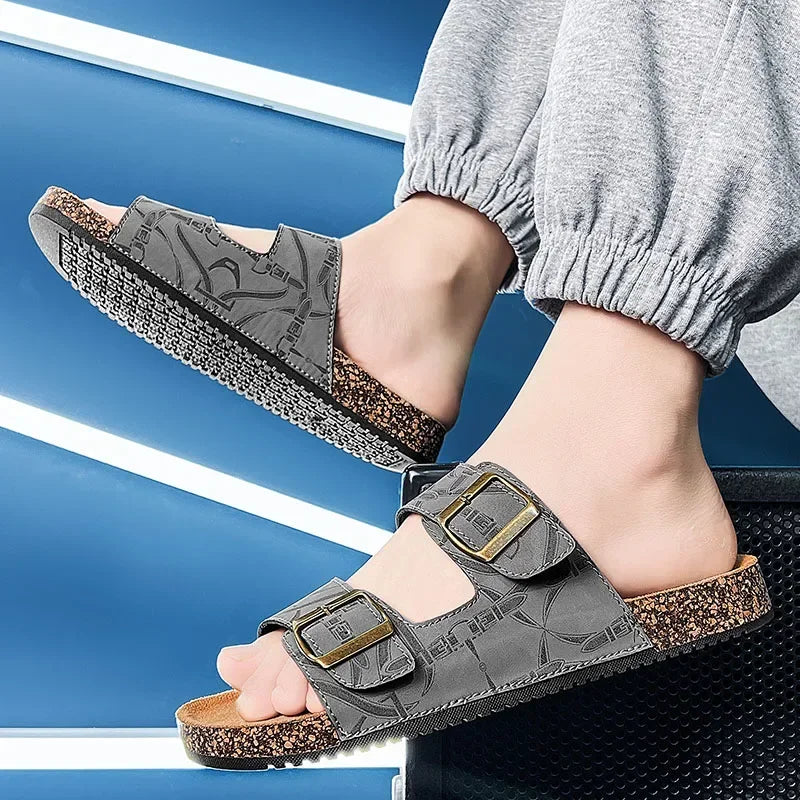 Sandalias de playa, sandalias de cuero para hombre, zapatillas cómodas de diseñador para hombre, zapatos de marcas originales, zapatos de verano para hombre 2025