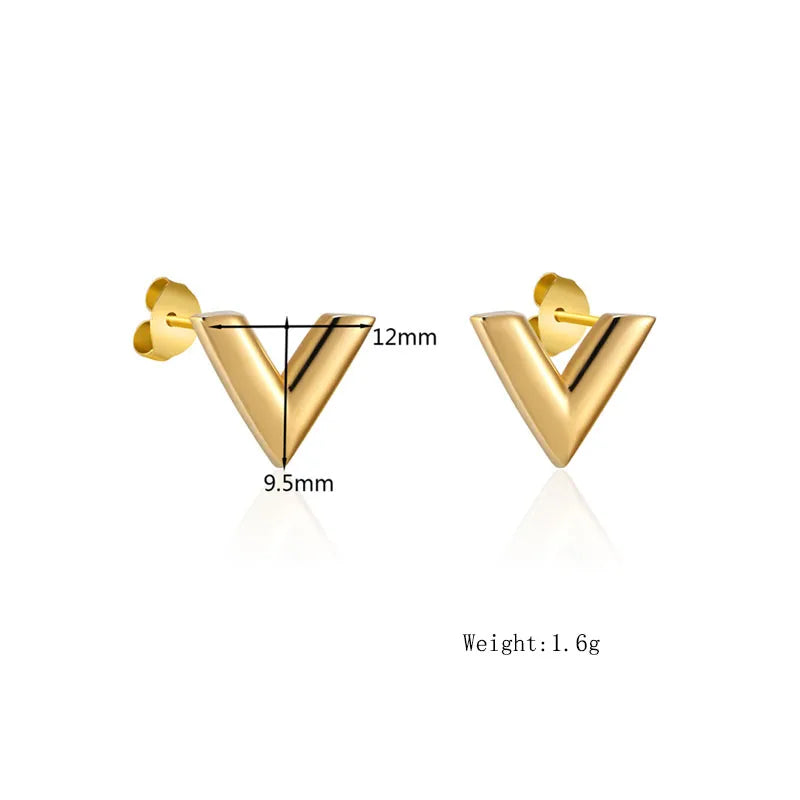 Pendientes de acero inoxidable para mujer, joyería de marca de lujo, diseño Simple, letra en V, Color dorado, elegante, fiesta