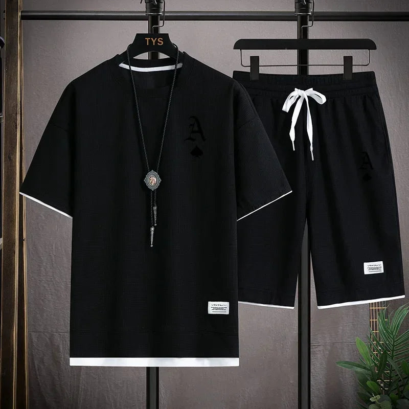 Traje deportivo informal a moda para hombre, camiseta de manga corta y pantalones cortos deportivos de verano al aire libre