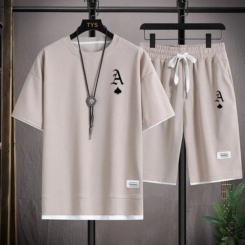 Traje deportivo informal a moda para hombre, camiseta de manga corta y pantalones cortos deportivos de verano al aire libre