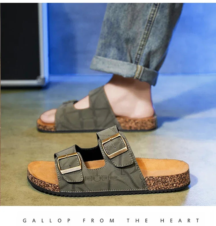 Sandalias de playa, sandalias de cuero para hombre, zapatillas cómodas de diseñador para hombre, zapatos de marcas originales, zapatos de verano para hombre 2025