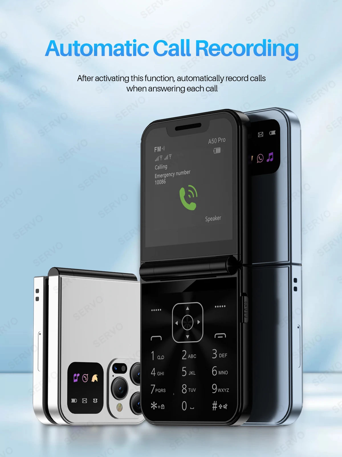 SERVO A50 PRO Flip teléfono móvil 2G GSM 2,4 "pantalla grabadora de llamadas automática marcación rápida 2 SIM televisores plegables oficial auténtico
