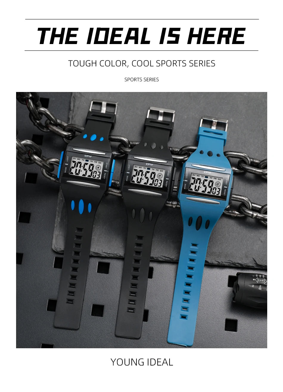 Reloj Digital de tendencia a la moda para niños jóvenes, nuevo reloj electrónico multifuncional luminoso resistente al agua con pantalla grande para hombres
