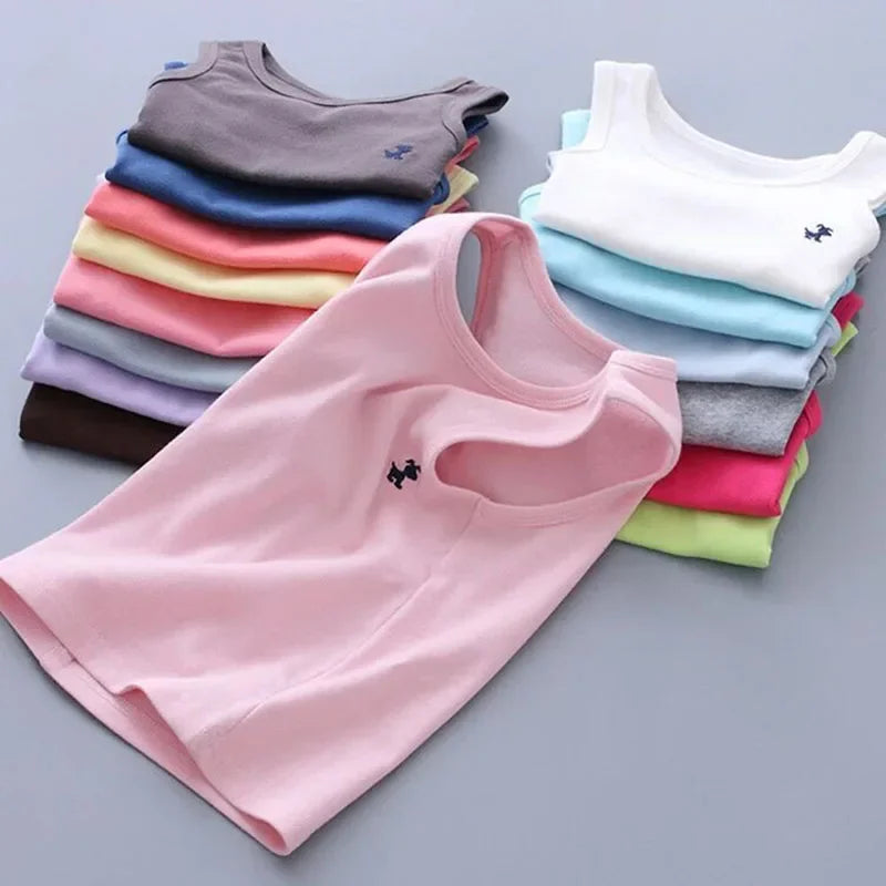 Camisetas de moda para niños y niñas, camiseta gráfica de Color caramelo para bebés, camisetas sin mangas, ropa de verano para niños