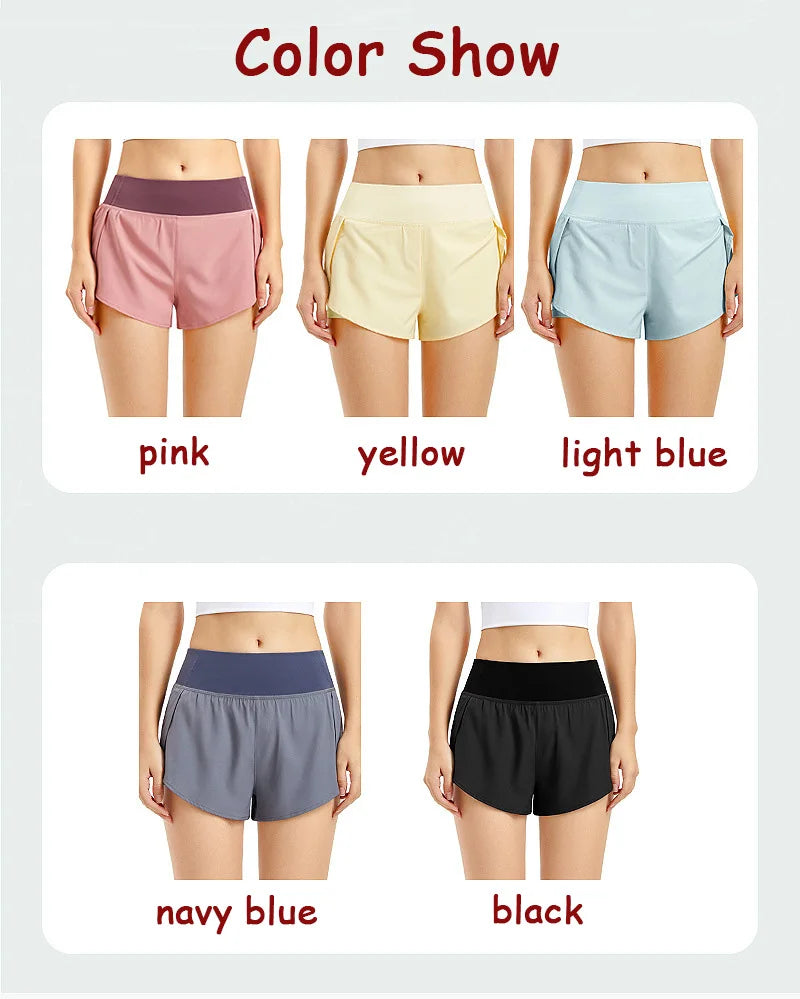 Pantalones cortos deportivos de doble cubierta para mujer, ropa deportiva para correr, Yoga, gimnasio, entrenamiento, trotar, Verano