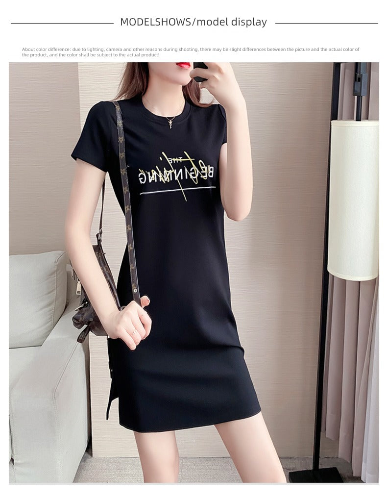 Summer Straight Minimalist Casual Letter Short Sleeve T-shirt Skirt
