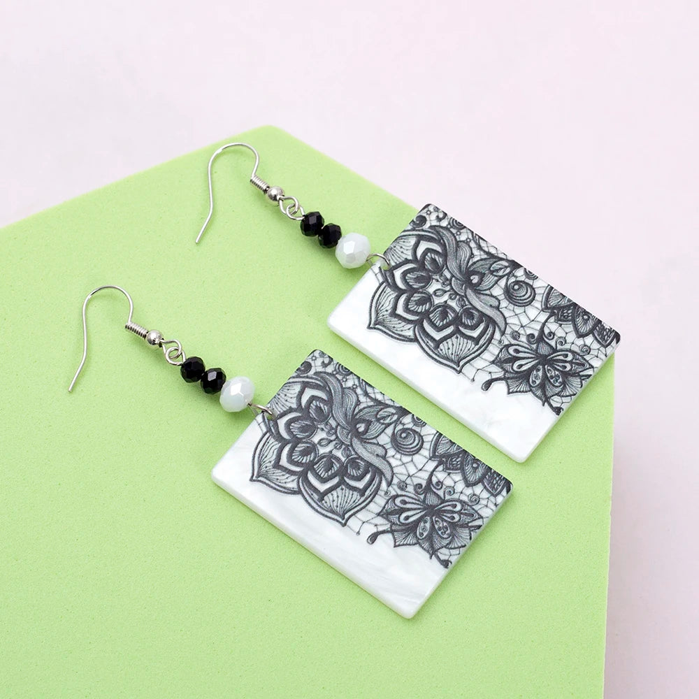 Pendientes acrílicos con estampado Relievo para mujer, aretes acrílicos con flores negras, productos de tendencia, joyería elegante de estilo Retro para mujer