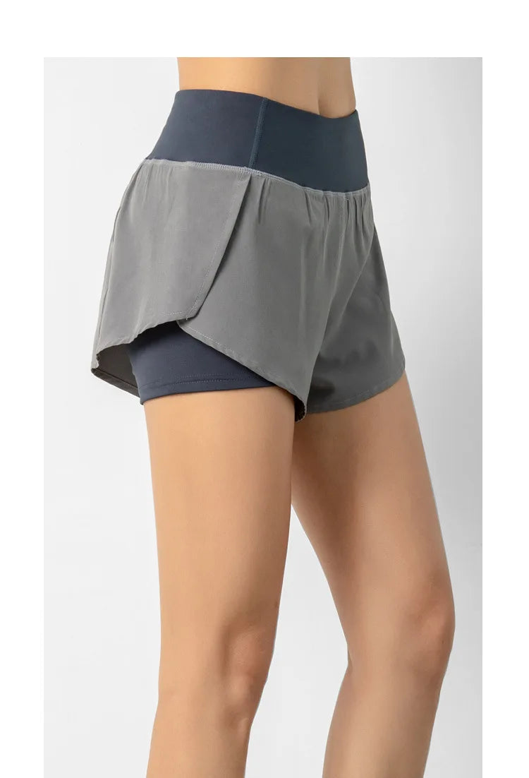 Pantalones cortos deportivos de doble cubierta para mujer, ropa deportiva para correr, Yoga, gimnasio, entrenamiento, trotar, Verano