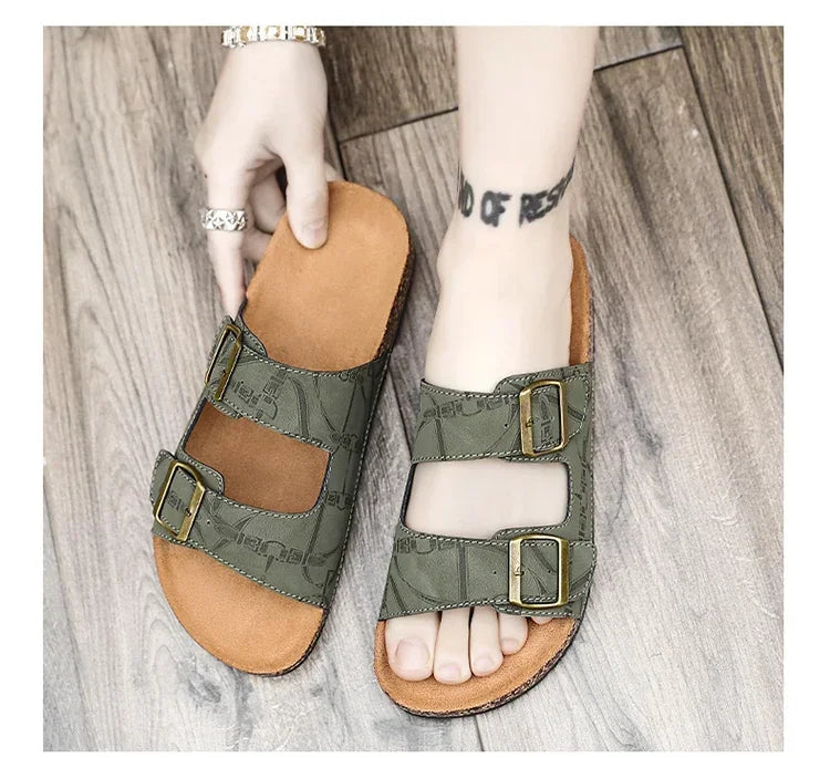 Sandalias de playa, sandalias de cuero para hombre, zapatillas cómodas de diseñador para hombre, zapatos de marcas originales, zapatos de verano para hombre 2025