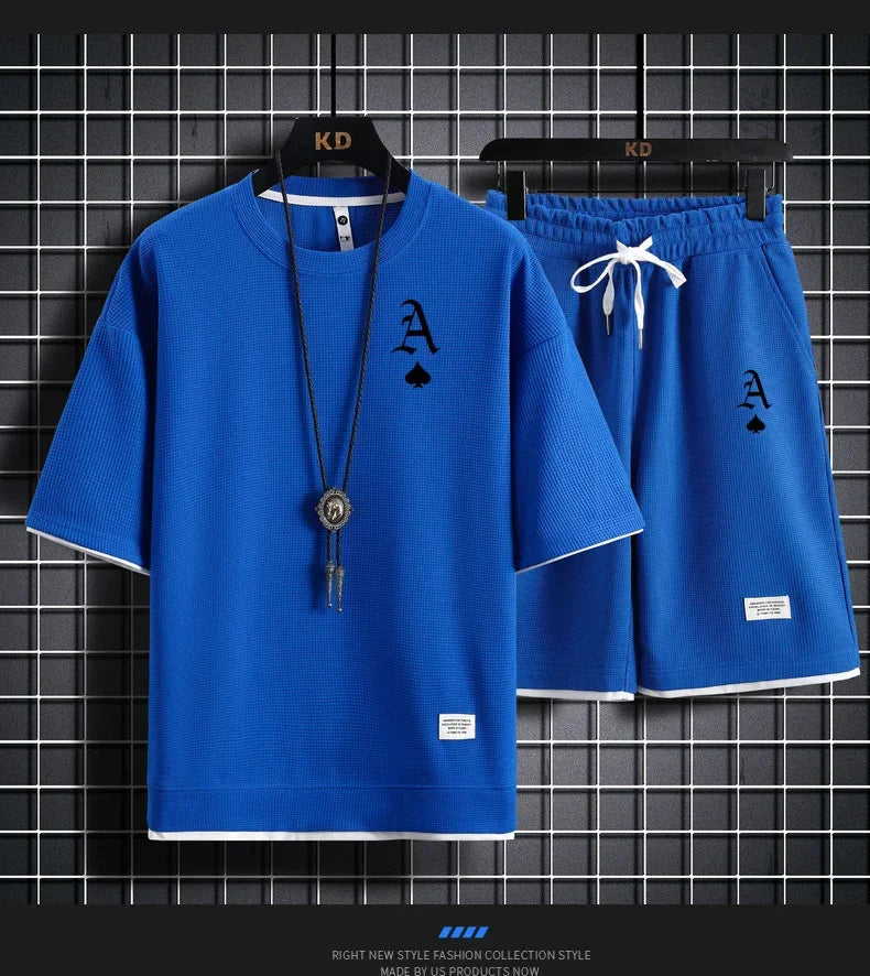 Traje deportivo informal a moda para hombre, camiseta de manga corta y pantalones cortos deportivos de verano al aire libre