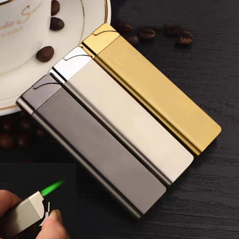 Encendedor de cigarrillos de Gas butano inflable ultradelgado, antorcha a prueba de viento, Encendedor de Metal Jet, herramientas para fumar, Mini Encendedor novedoso, regalo