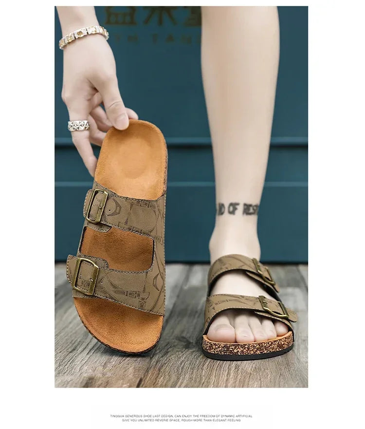 Sandalias de playa, sandalias de cuero para hombre, zapatillas cómodas de diseñador para hombre, zapatos de marcas originales, zapatos de verano para hombre 2025