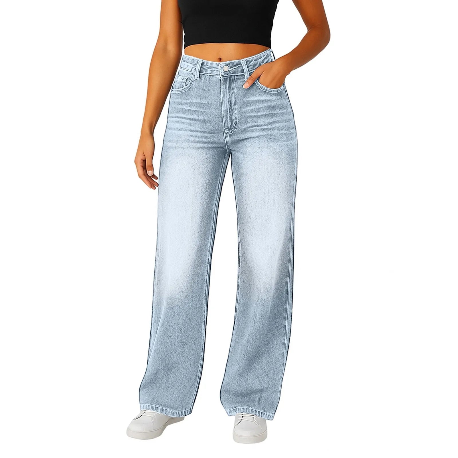 2025 nuevo Vintage Casual moda mujer Jeans tendencia tubo recto cintura alta Casual Jeans Color sólido Mujer Pantalones rectos
