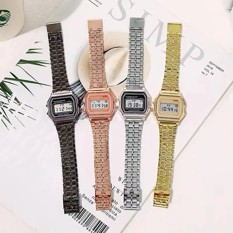 Reloj con banda de acero no resistente al agua F91W para mujeres, hombres, reloj de negocios, reloj deportivo Digital LED multifuncional, reloj electrónico